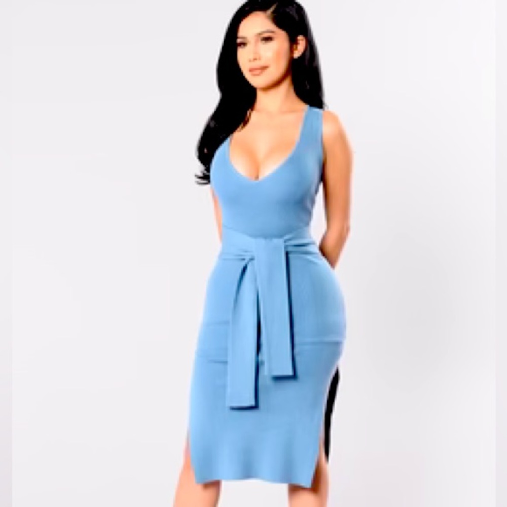 Fashionnova side slit sweater dress waist tie 2X brand new with tags